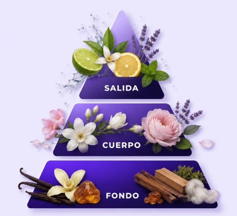 Pirámide olfativa — Salida, Cuerpo y Fondo